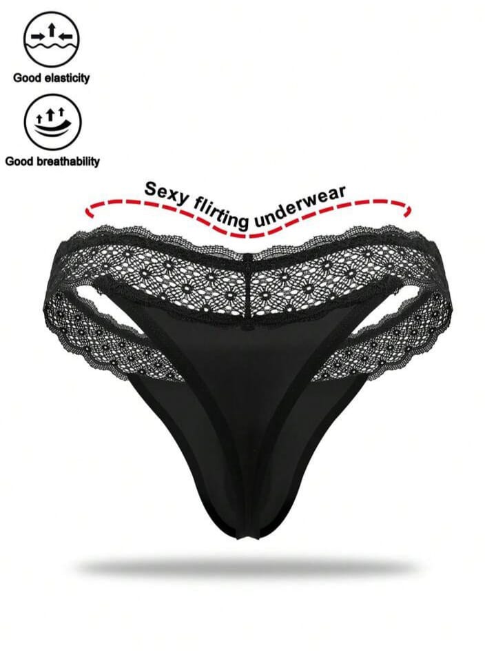 Men's Fashionable Black Fabric U-pouch Lace Trim Briefs For Men